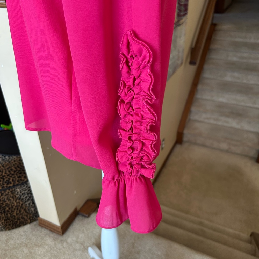 Zara Fuchsia Ruffle Sleeve Button down  Blouse - Picture 5 of 10